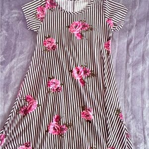 Pink Floral Striped above the knee Dress